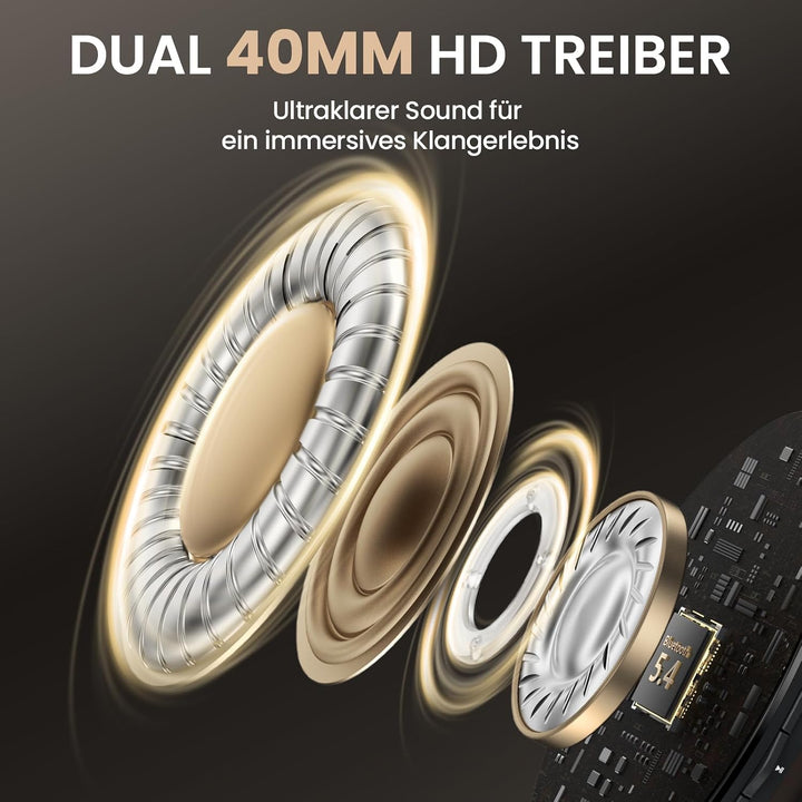 DOQAUS Bluetooth Kopfhörer Over Ear, Bis zu 90 Std Kabellose Kopfhörer mit 3 EQ-Modi,HiFi Stereo Fal