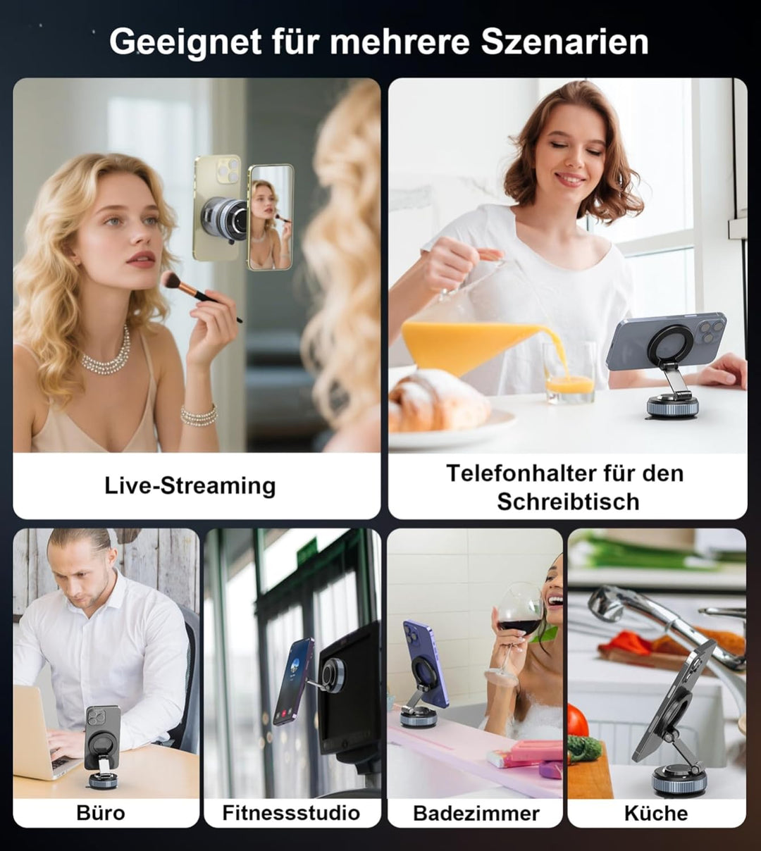 Handyhalterung Auto für MagSafe, Vakuum Magnetische Telefonständer 360° Drehbar Saugnapf Autohalteru