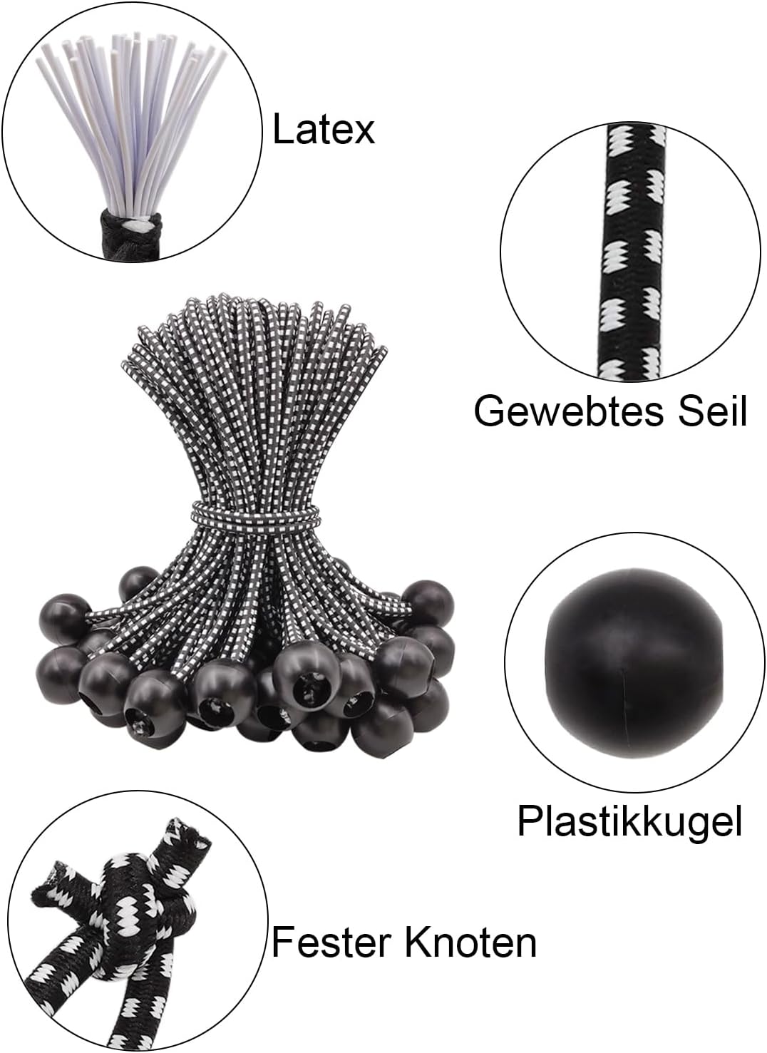 WMZOBH Spanngummis mit Kugel 15cm, 100 Stück Planenspanner mit Kugel, Spanngummi Kurz, Planenbefesti
