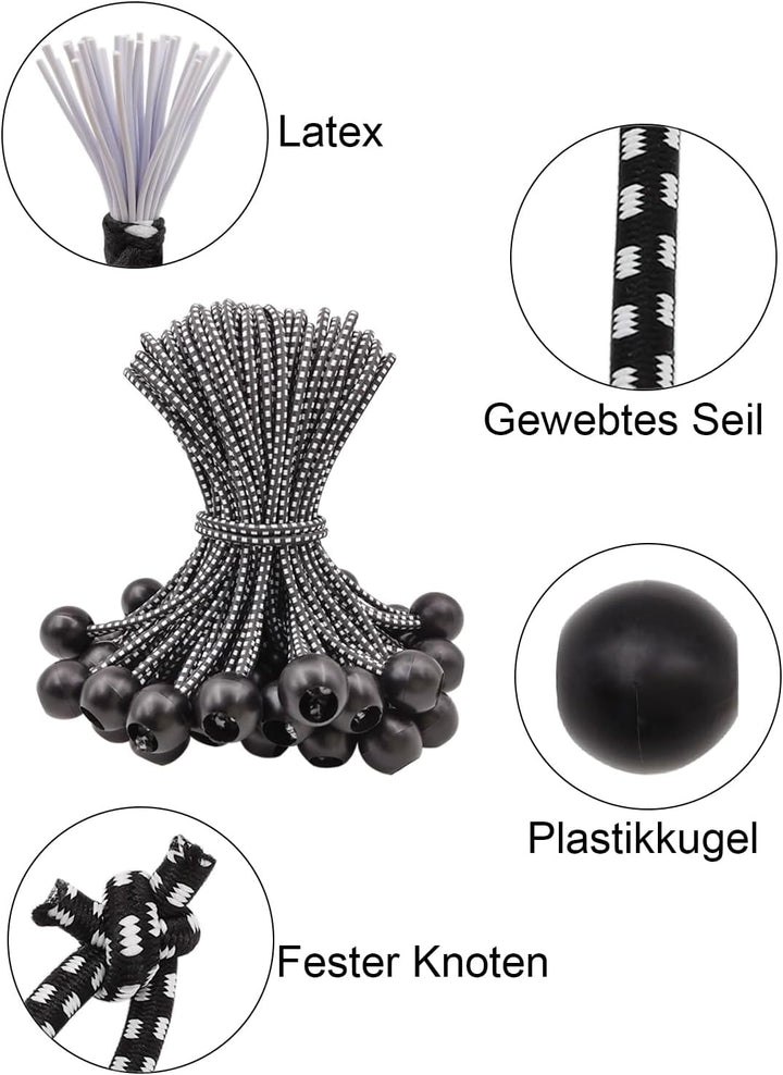 WMZOBH Spanngummis mit Kugel 15cm, 100 Stück Planenspanner mit Kugel, Spanngummi Kurz, Planenbefesti