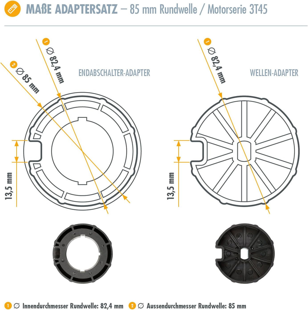 3T-MOTORS Markisenmotor Set 3T45-40 + AP-Schalter (Zugkraft 40 Nm/80 kg) für 85 mm Markisenwelle, zu