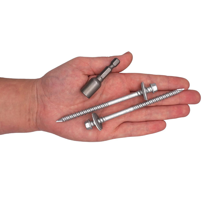 SKIR'CO (40 Stück) 6,4 x 100 mm grau beschichtete selbstschneidende Schrauben mit EPDM-Unterlegschei