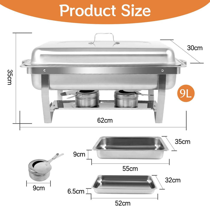 Snowtaros Chafing Dish Set, Wärmebehälter für Speisen, 9L Edelstahl Warmhaltebehälter Essen, Speisen
