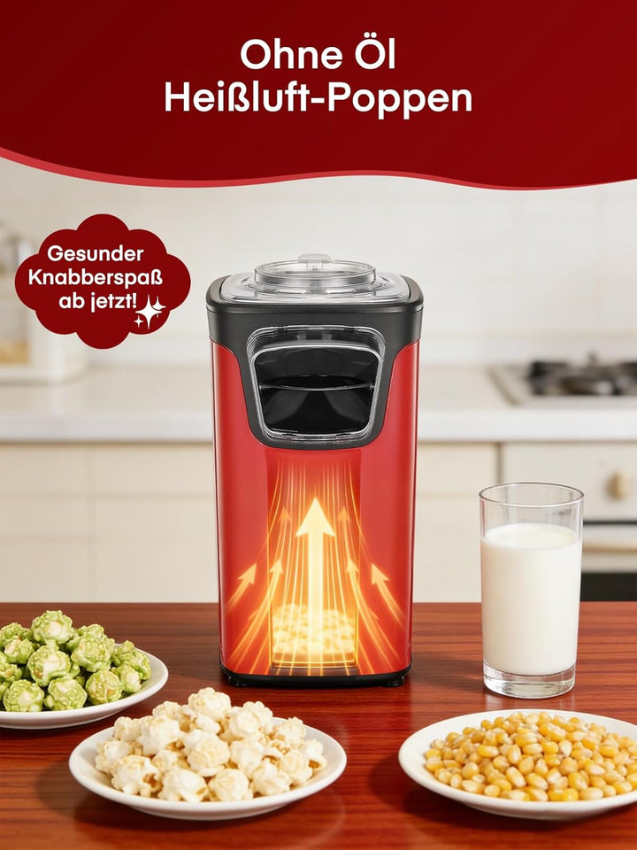FOHERE Heissluft Popcornmaschine, 1100W Popcorn Maker Maschine, Mit Messbecher, Transparente Abdecku