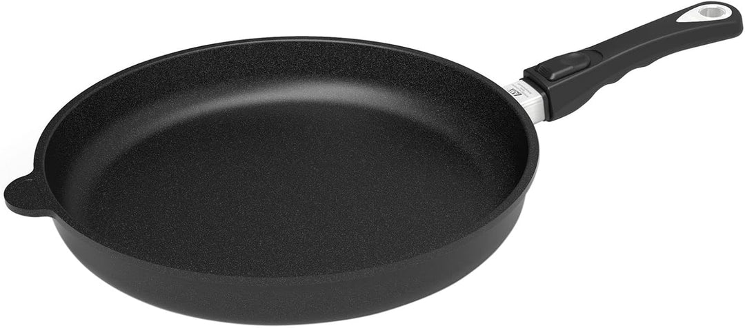 AMT Gastroguss Bratpfanne 32 cm Ø Schwenkpfanne 4 cm hoch, abnehmbarer Stiel, induktionsgeeignet, Lo