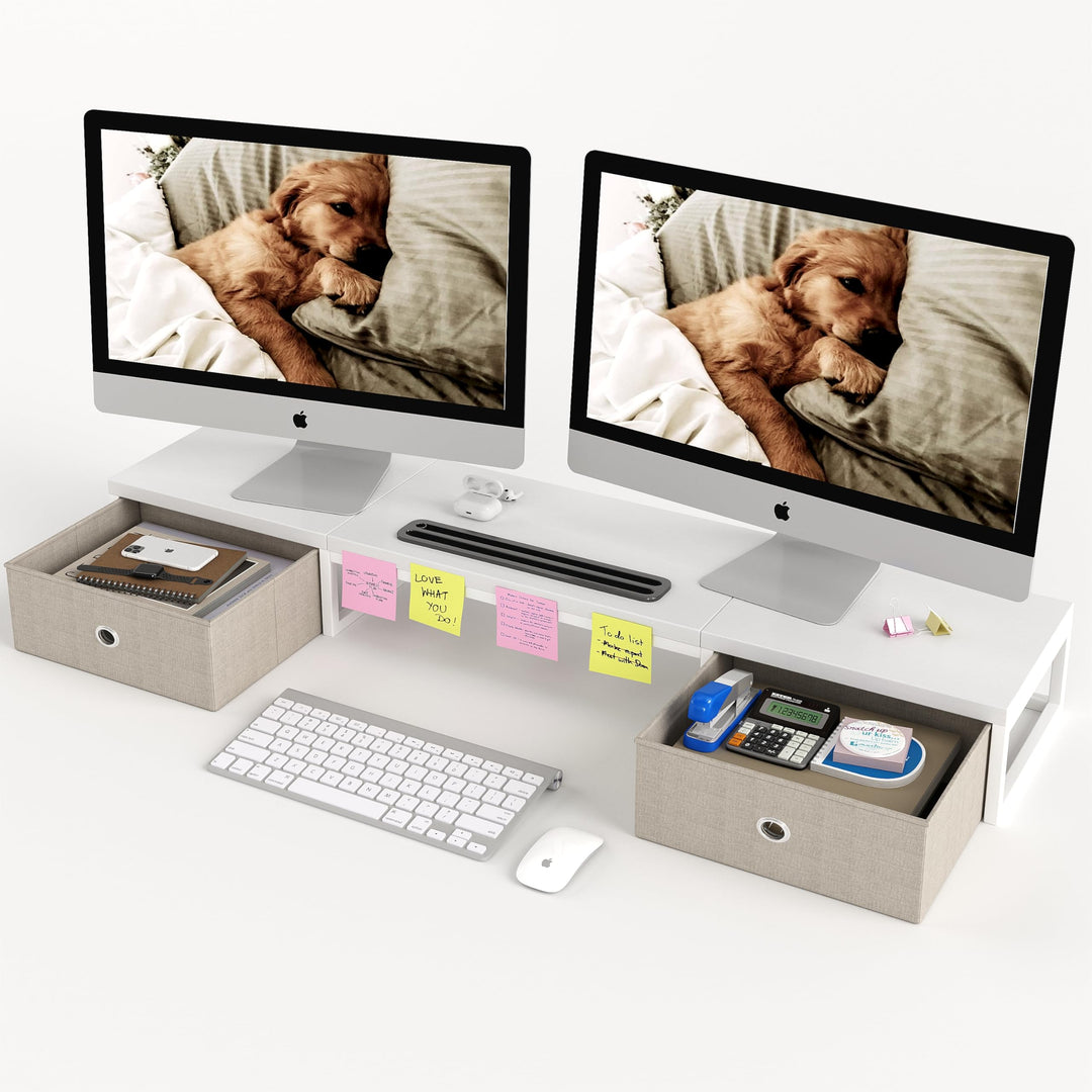 Dual Monitor Stand Riser mit 2 Schubladen - 100CM grosse Lagerung Computer Monitorständer für 2 Moni
