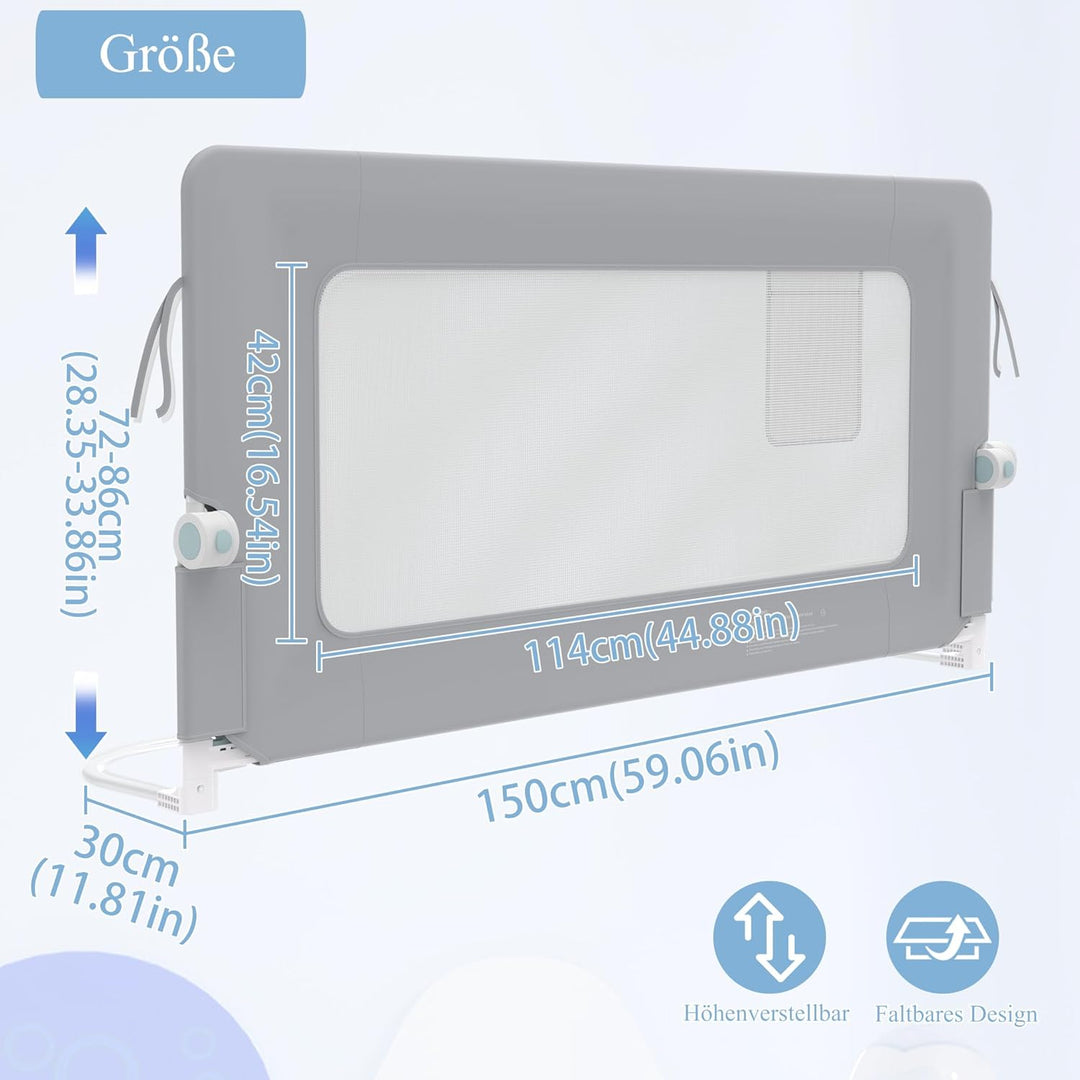 HENGMEI Rausfallschutz Bett 150 cm Bettgitter Bettschutzgitter Kinderbettgitter Zusammenklappbar um