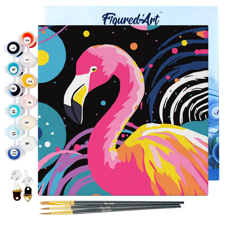 Figured'Art Mini Malen Nach Zahlen Erwachsene Mit Rahmen 20x20cm Kleines Format - Flamingo Abstrakt