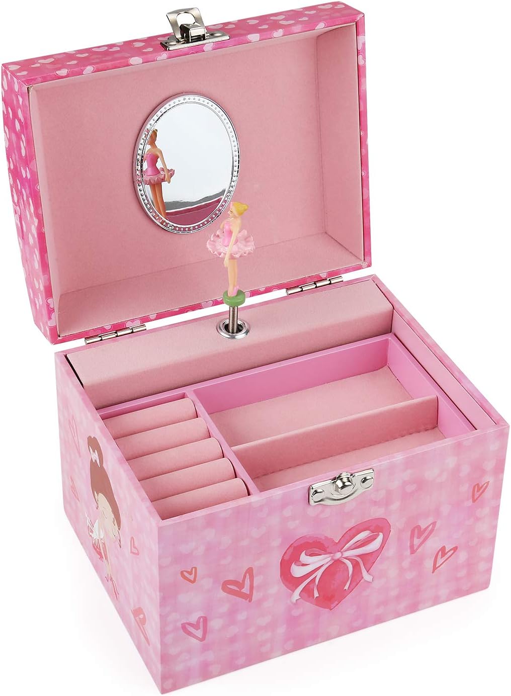 Kuppelförmige Musik-Schmuckschatulle mit Perlengriff und Spieluhr mit tanzender Ballerina für Mädche