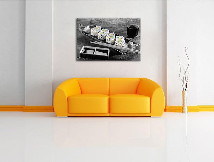 köstliche Inside Out Sushi Rollen schwarz/weiss Format: 100x70 auf Leinwand, XXL riesige Bilder fert