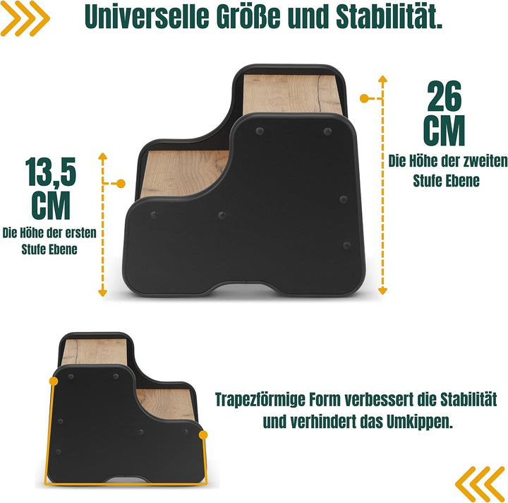 defiPad Tritthocker für Kinder mit 2 Stufen Schwarz/Eiche, Kinderhocker und Toilettenhocker, Tritt-S