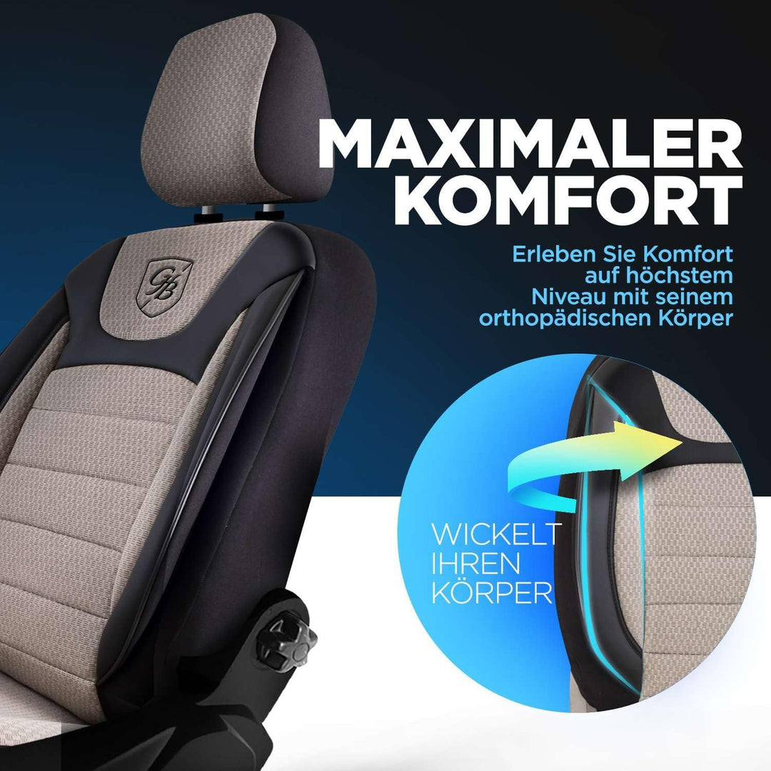 Autositzbezüge Universal für PKW & SUV – Premium Vordersitze Auto Sitzbezug aus Webstoff, Beige-Schw