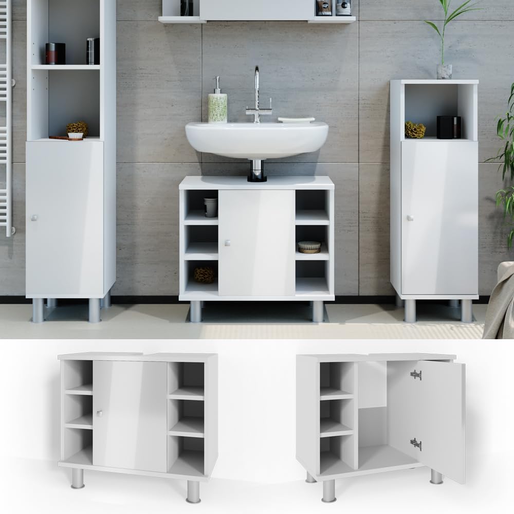 Vicco Waschbeckenunterschrank Fynn, Weiss Hochglanz, 60 x 54 cm Weiss Hochglanz 60 x 54 cm, Weiss Ho