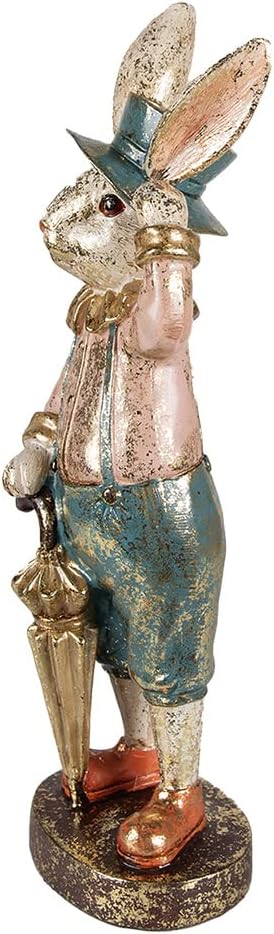 Clayre & Eef Figur Kaninchen 10x9x31 cm Grün Rosa Polyresin Wohnaccessoires