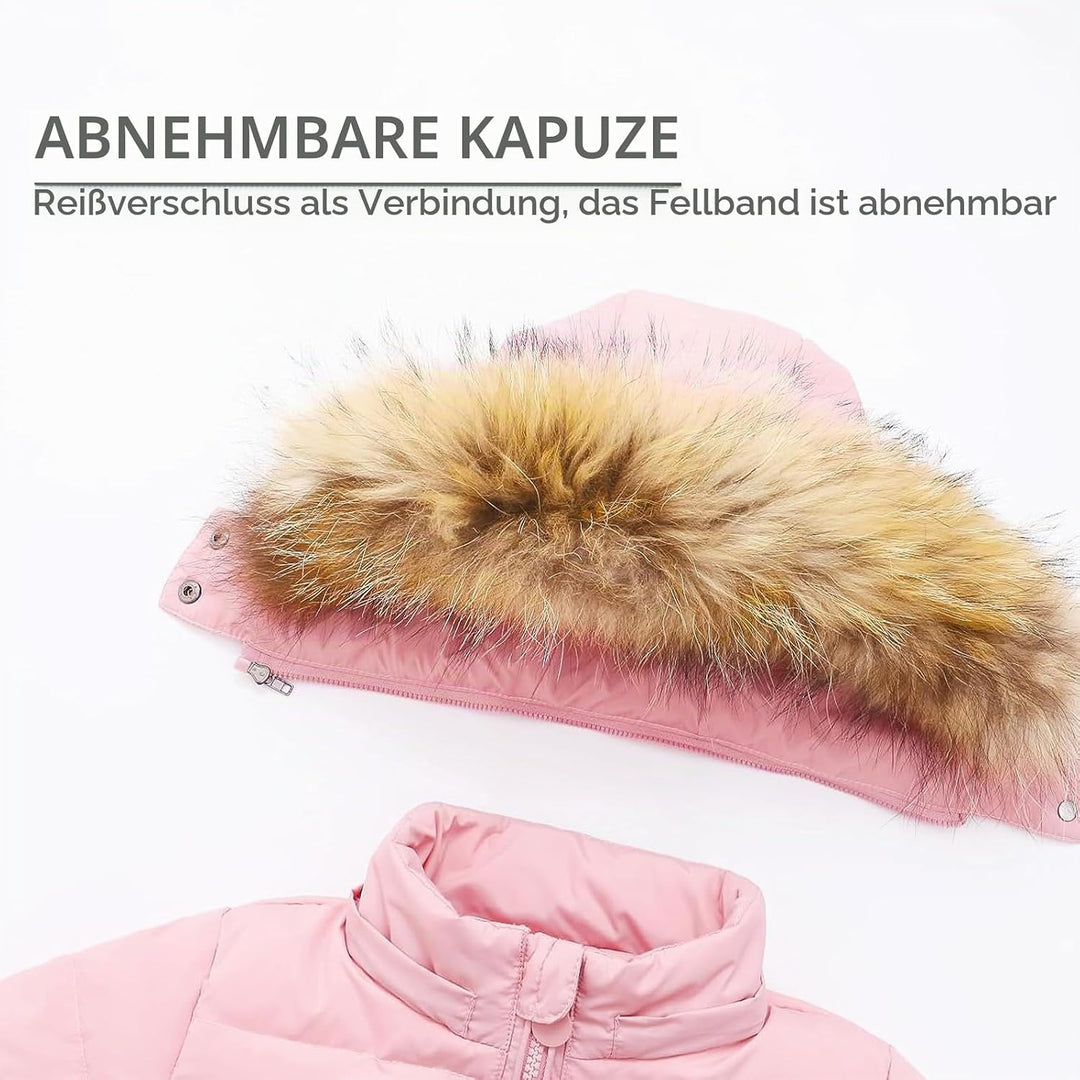 JiAmy Kinder Schneeanzug Daunenjacke mit Kaputze + Schneelatzhose, Winter Bekleidungsset Mädchen Win