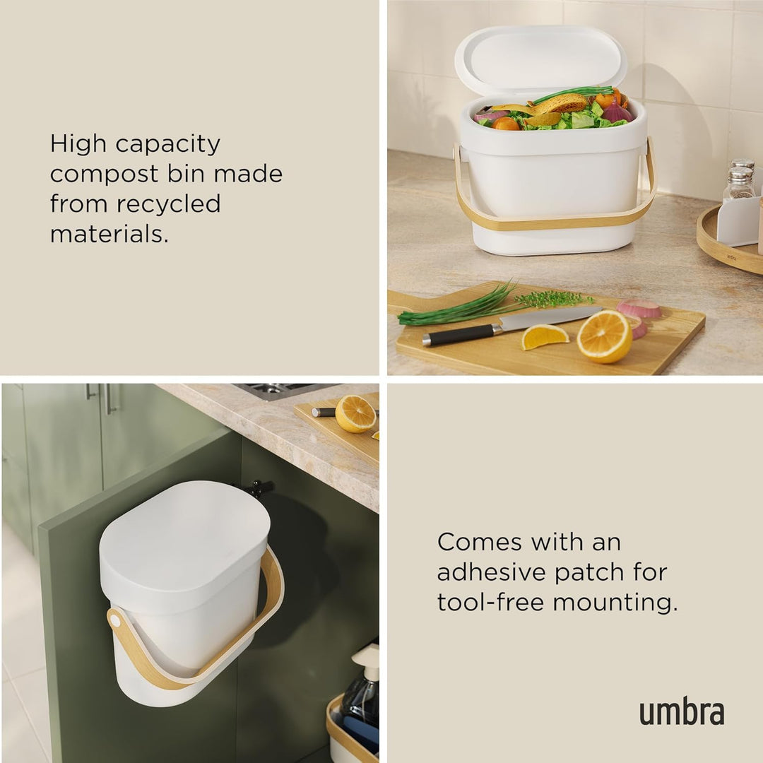 Umbra Bellwood Komposteimer für Küche – Biomülleimer für Arbeitsplatte oder Schranktür, 6l Kompostbe