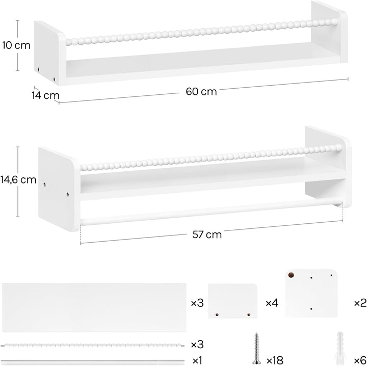 WOLTU 3er Set Kinder Bücherregal Wand, 60cm Wandregal Kinderzimmer, aus Massivholz, Hängeregal Schwe