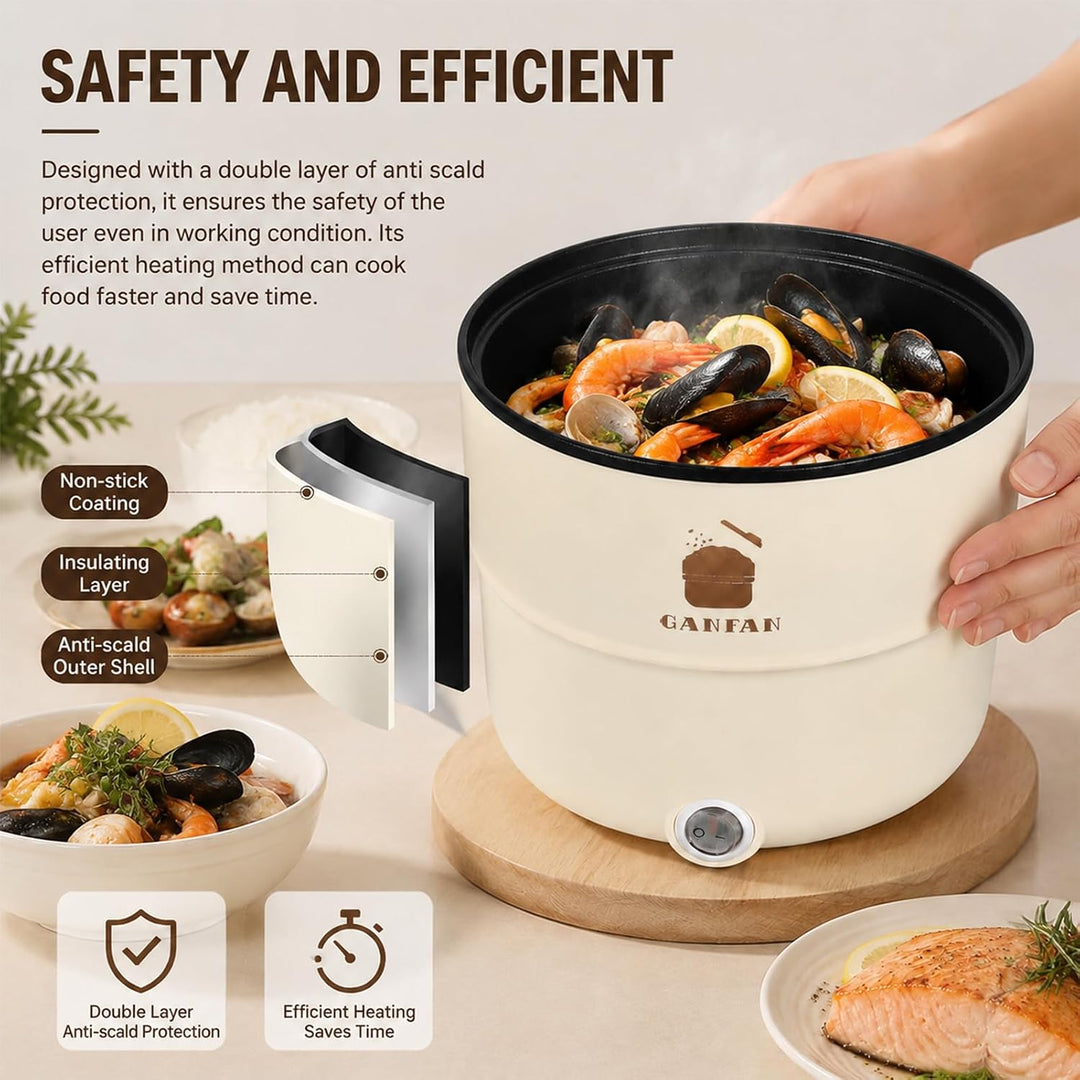 Reiskocher Klein Elektrischer, 1.8L 450W Multifunktionaler Doppelschicht-Elektrokochtopf Mini Rice C