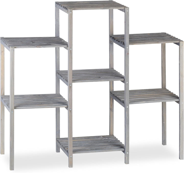 Relaxdays, grau Blumentreppe Holz, Shabby Chic, Innenbereich, Wohnzimmer, Pflanzenregal, 7 Ablagen,