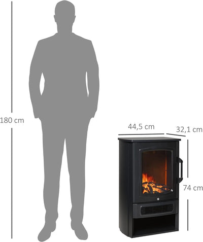 HOMCOM Elektrokamin E-Kamin mit Flammeneffekt Thermostat Kaminofen 1000 W/2000 W, 20–25 qm, Schwarz