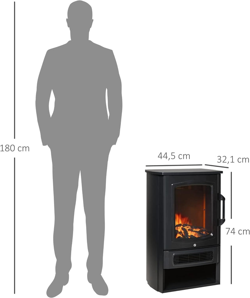 HOMCOM Elektrokamin E-Kamin mit Flammeneffekt Thermostat Kaminofen 1000 W/2000 W, 20–25 qm, Schwarz