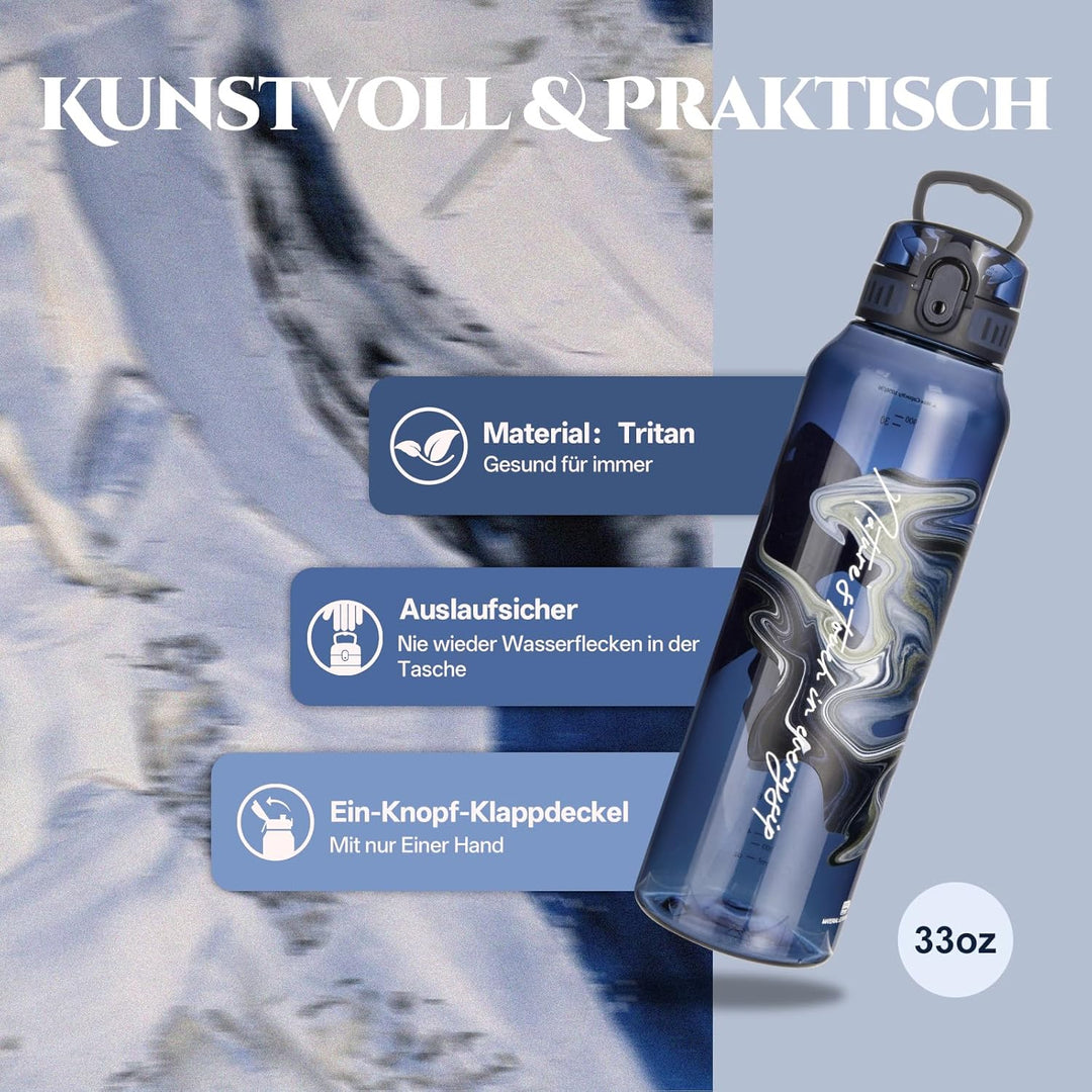 UZSPACE Trinkflasche Sport 1L, Tritan Bpa-Frei Trinkflasche Auslaufsicher mit Einhandbedienung, Kohl