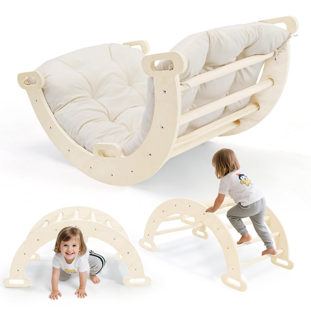 klettergerüst Indoor,Holzkletterbogen mit Weichem Kissen,Indoor Klettergerüst für Kinder ab 3 Jahre,