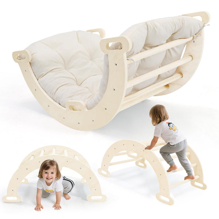 klettergerüst Indoor,Holzkletterbogen mit Weichem Kissen,Indoor Klettergerüst für Kinder ab 3 Jahre,