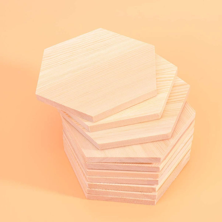 Supvox 10Pcs Holz Sechseck Formen Unvollendete Holzausschnitt Formen Scheiben Leere Holzverzierungen