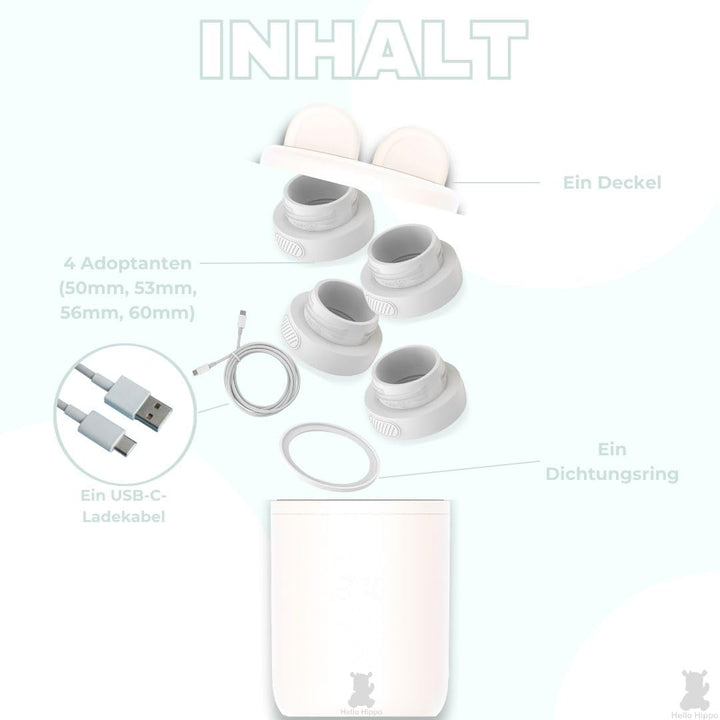 Hello Hippo - Mobiler Babyflaschenwärmer: USB-C Aufladbar, Anti-Auslauf, Kompatibel mit Philips Aven