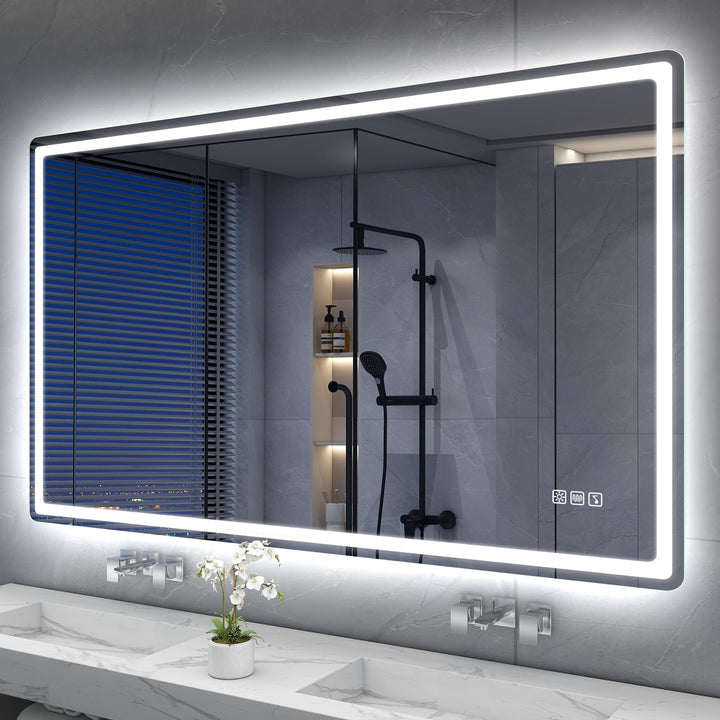 S'bagno Bluetooth-Badspiegel-mit-Beleuchtung-120x70cm, LED-Badezimmerspiegel mit Entfoggen, 3000K-65