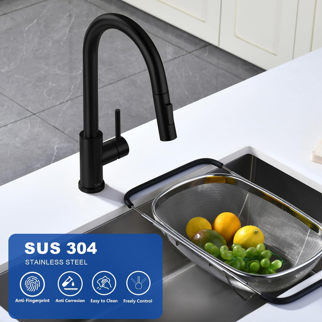 Tohlar Wasserhahn Küche Schwarz, Edelstahl Küchenarmatur, 360° Schwenkbar Spültischarmatur mit Braus