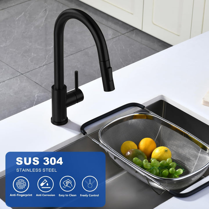 Tohlar Wasserhahn Küche Schwarz, Edelstahl Küchenarmatur, 360° Schwenkbar Spültischarmatur mit Braus