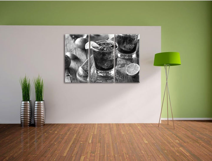 Pixxprint Erfrischender Cuba Libre Kunst B&W / 3-Teilig/Gesamtmass 120cm Leinwandbild bespannt auf H