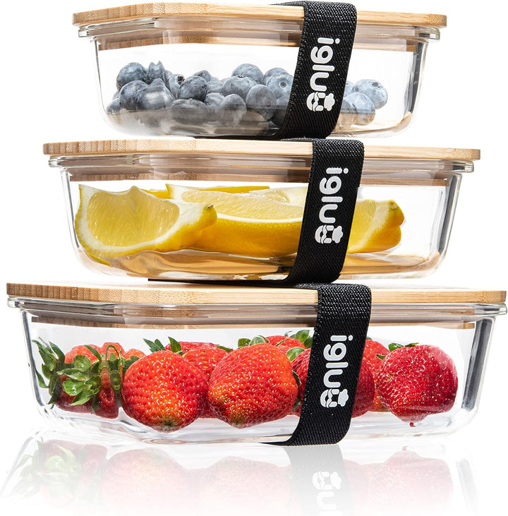 Igluu Meal Prep Glas Lebensmittel Frischhaltedosen (3er Set), Umweltfreundliche Lebensmittelbehälter