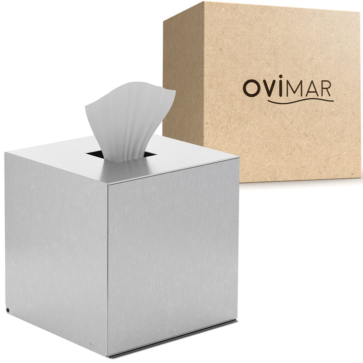 ovimar quadratische Kosmetiktücher Box Svitringen | Edelstahl | Silber | Perfekter Taschentuch-, Pap