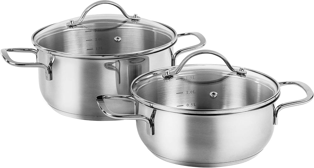 Karcher Topfset Jovita aus Edelstahl, Kochgeschirr Induktion-Kochtopf-Set, Töpfe mit Glasdeckel/Pfan