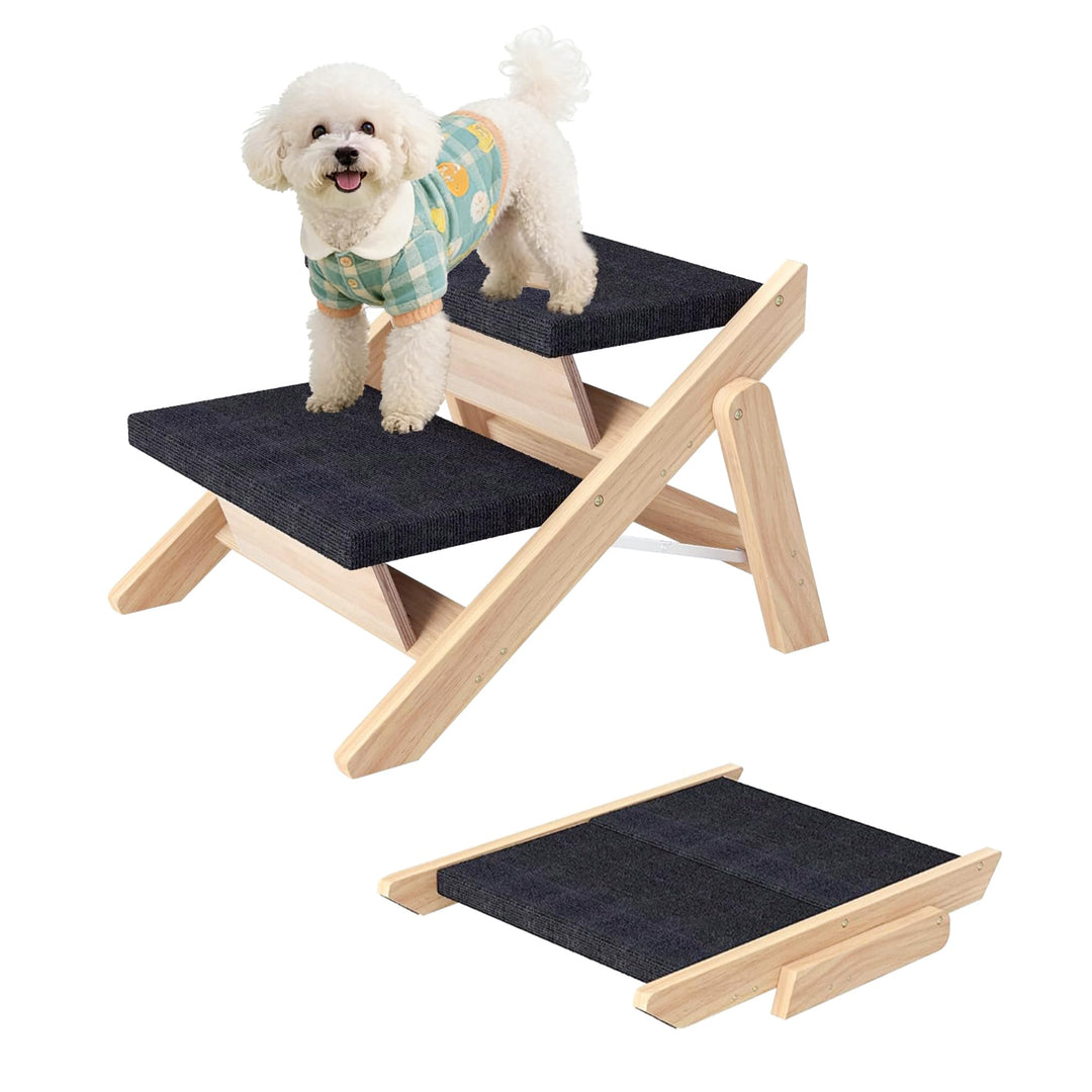 Haustierstufen, 2-in-1 Faltbare Hundetreppe aus Holz für Betten, Sofas und Autos, Hundetreppe und Ra
