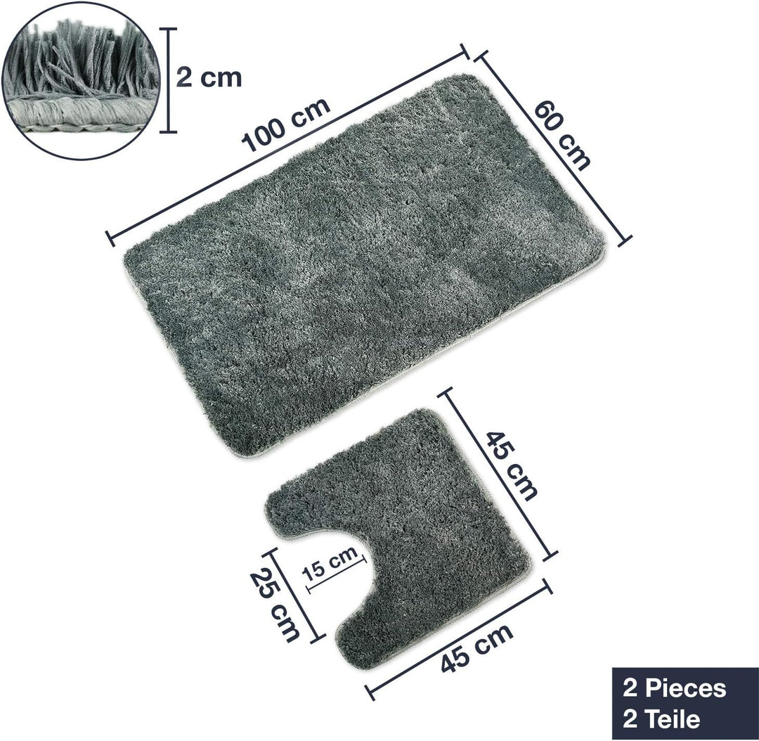 WohnDirect Badematten Set - WC Vorleger (45x45cm), Badematte (60x100cm) - rutschfest waschbar Badezi