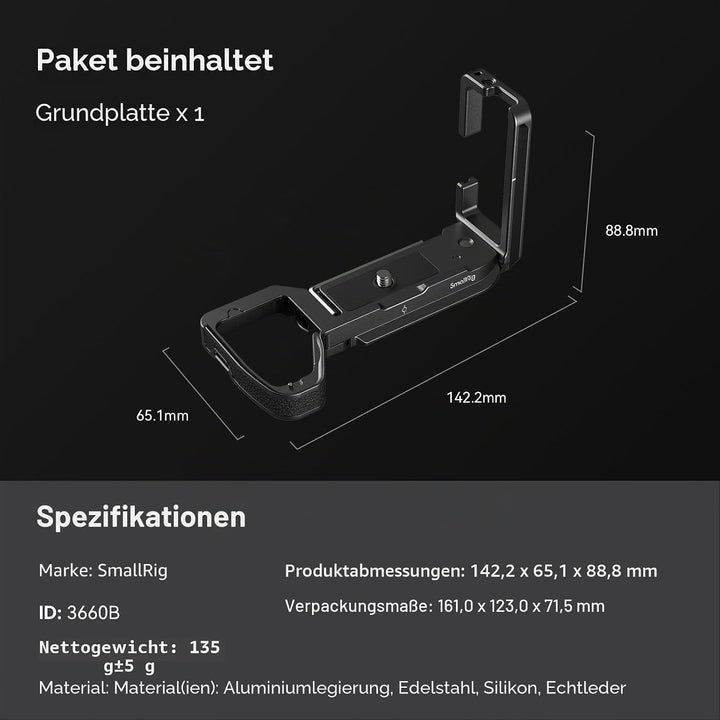 SMALLRIG A7 IV / A7S III / A1 L-Bracket für Arca-Typ, A7 IV L Winkel L-Bracket L-Schnellwechselplatt