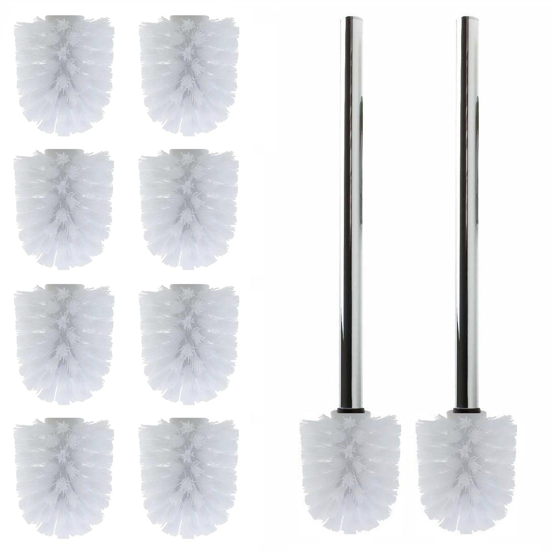 10 x Ersatz Bürstenkopf weiss Ø 8 cm inkl. 2 x Edelstahl Griff 26,5 cm/Austausch Toilettenbürste/Klo