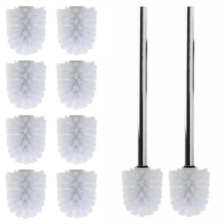 10 x Ersatz Bürstenkopf weiss Ø 8 cm inkl. 2 x Edelstahl Griff 26,5 cm/Austausch Toilettenbürste/Klo