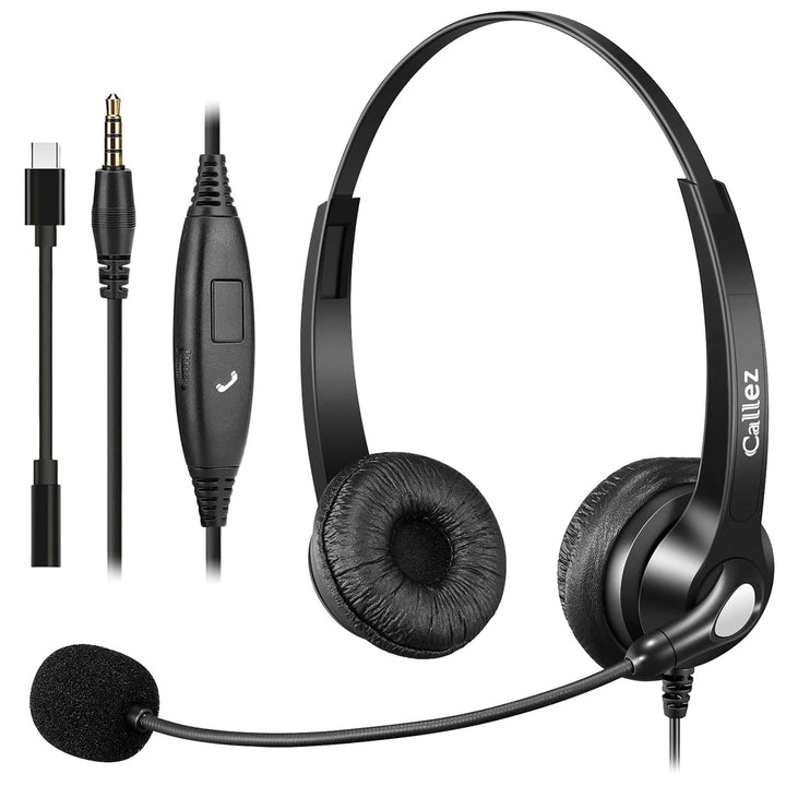 3,5mm Klinke Headset Handy mit Mikrofon Noise Cancelling & Lautstärkeregler, Kopfhörer PC für FritzF