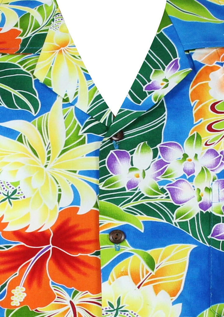 P.L.A. Pacific Legend Original Hawaiihemd, Kurzarm, New Flower, Türkis, 4XL