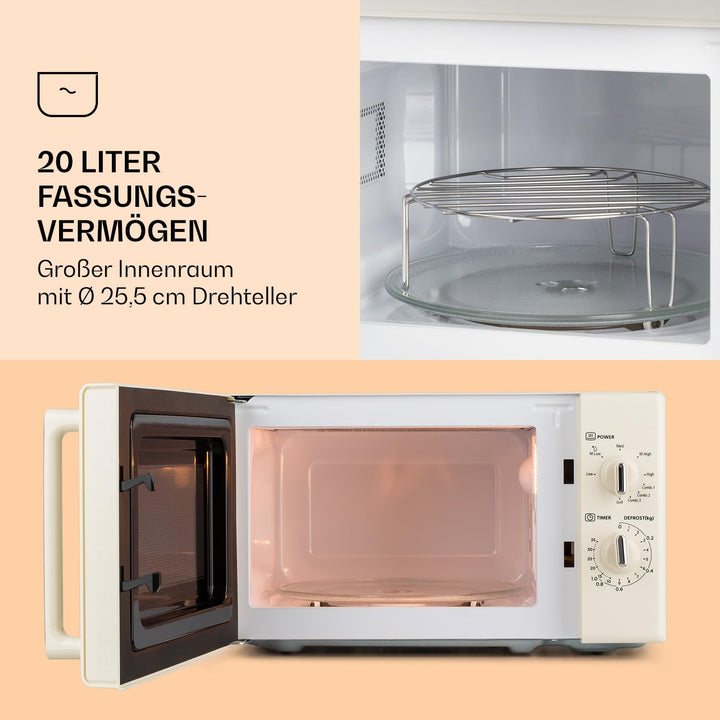 Klarstein Caroline Mikrowelle - Mikrowellen-Grill-Kombigerät, 2-in-1 Mikrowelle Grillfunktion, 20 Li