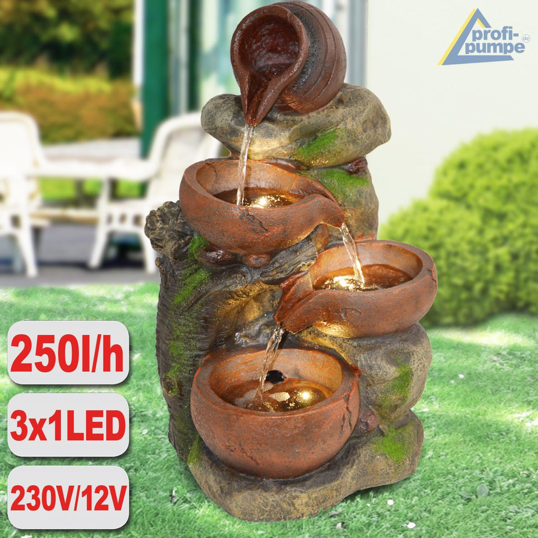 AMUR Gartenbrunnen Brunnen Zierbrunnen Zimmerbrunnen Brunnen mit LED-Licht 230V Wasserfall Wasserspi