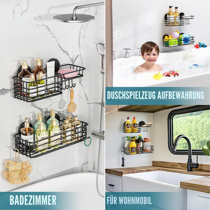 TAILI Dusch-Caddy, Saugnapf, 2 Stück, mit Haken und Seifenhalter, robuster Dusch-Organizer für Badez