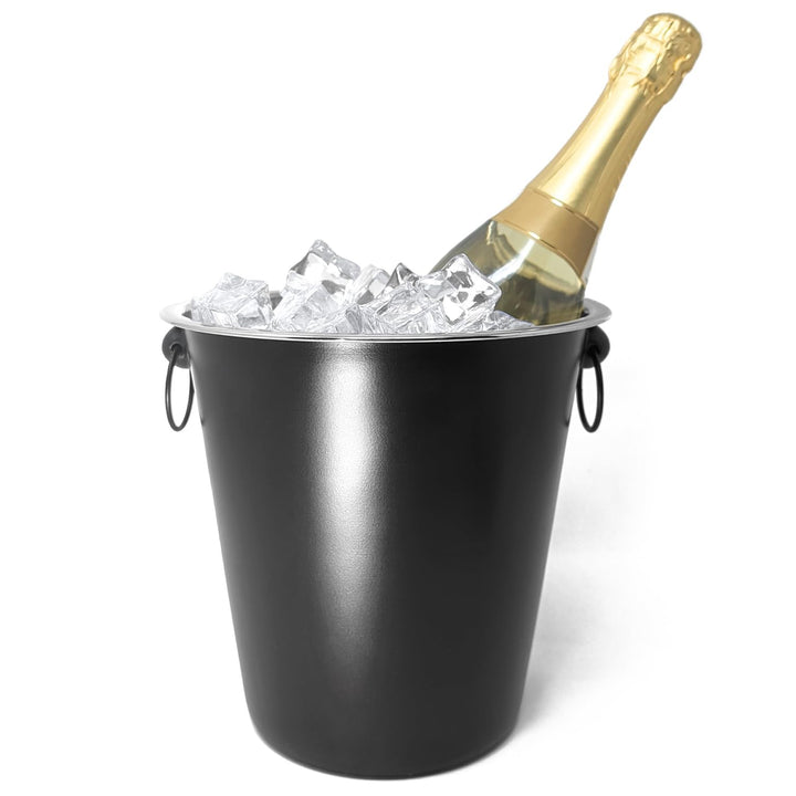 COM-FOUR® Sektkühler mit Henkeln - elegantes, glattes schwarzes Design - ideal zum Kühlen von Sekt,