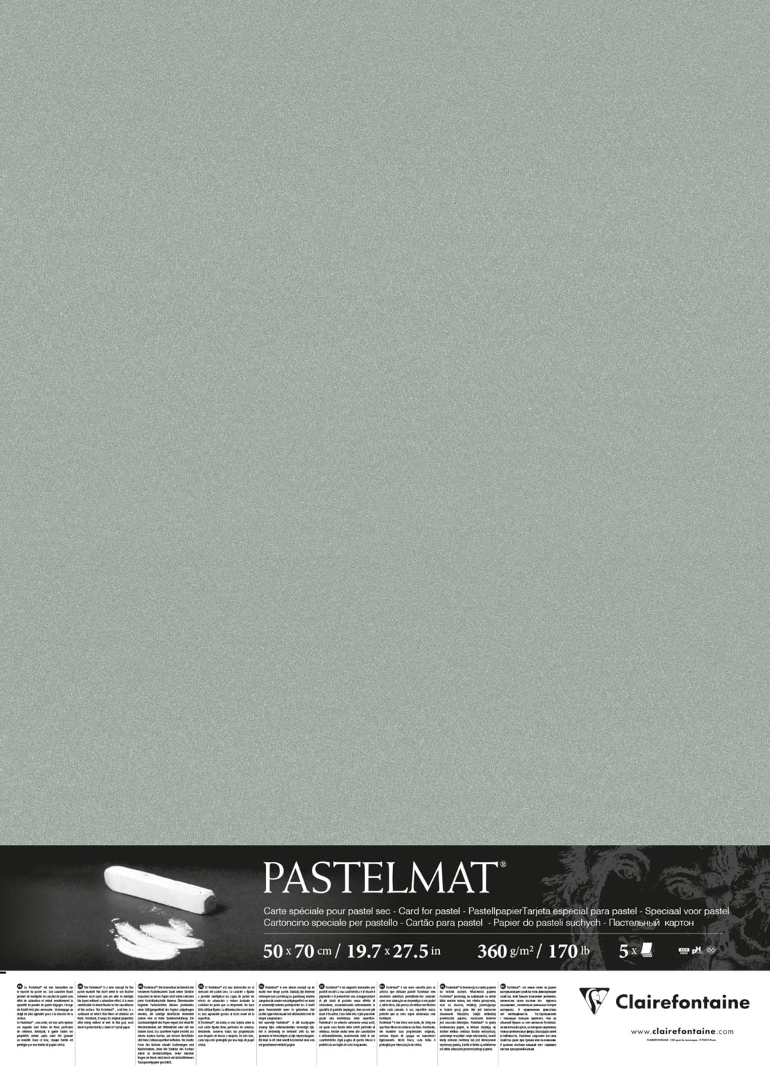 Clairefontaine 96157C Packung (mit 5 Zeichenbögen Pastelmat, 50 x 70 cm, 360 g, ideal für Trockentec