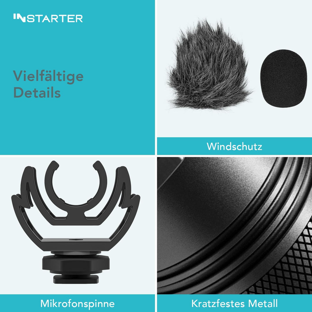 INSTARTER Cardioid Kamera Mikro 3.5, externes Videomikrofon für Kamera, kompaktes Richtrohrmikrofon